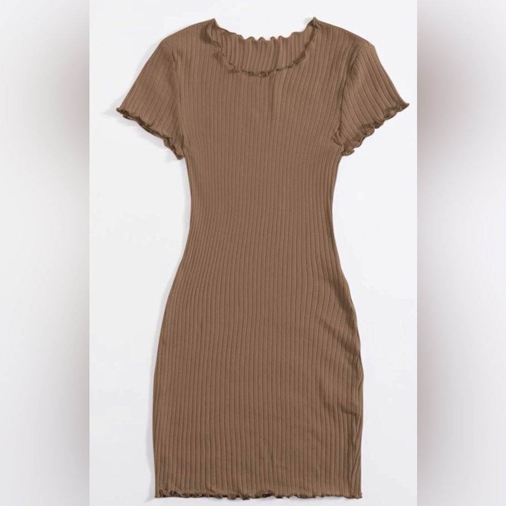 Brown lettuce trim T-shirt dress size medium ribbed material from forever 21